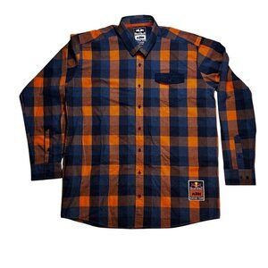 Men's Casual Button Down Shirt - Orange and Blue Plaid